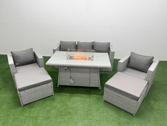 Fimous 7 Seat PE Wicker Rattan Lounge Sofa Set Outdoor Garden Furniture Sets in Light Grey