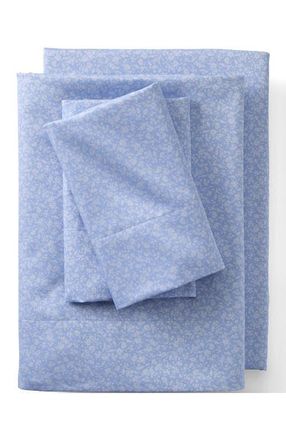 Lands End 400 Thread Count Premium Supima Cotton No Iron Sateen Bed Sheet Set in Sea Blue Blossom Floral at Nordstrom, Size California King