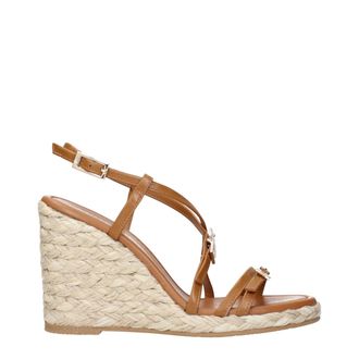 Stuart Weitzman Bruine Leren Wedge Sandalen