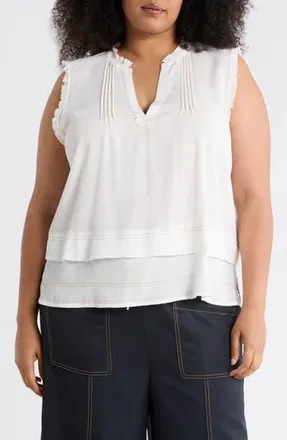 Adrianna Papell Topstitched Sleeveless Top in Ivory/Khaki at Nordstrom Rack, Size 1X