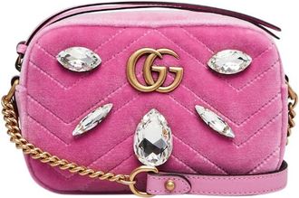 Gucci Pink Quilted Velvet and Marquise Crystal Mini GG Bag Size XS