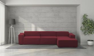 Dmora Talamo Italia - Sof&aacute; Fijo Raffaella, Sof&aacute; Modular 4 Plazas Pen&iacute;nsula Derecha, 100% Made In Italy, Sof&aacute; Moderno En Tela, Cm 340x170h70, Rojo, Con Embal