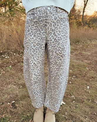 So Me Wild Leopard Barrel Pants In Beige