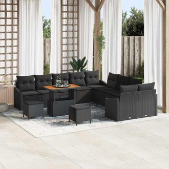 vidaXL Conjunto De Sof&aacute; De Jard&iacute;n Con Coj&iacute;n 13 Pcs Negro Polirat&aacute;n