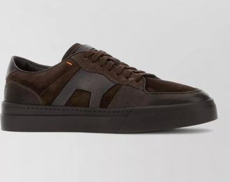 Santoni leather and suede low-top sneakers