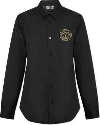 Versace Jeans Couture Overhemd met geborduurd logo - Heren - Casual Overhemden - Zwart - XL - Katoen - Overhemden