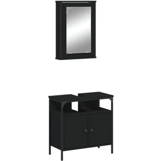 vidaXL Juego De Muebles De Ba&ntilde;o 2 Pzas Madera Contrachapada Negro Vidaxl