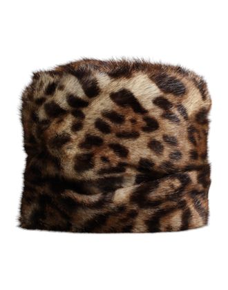 Dolce & Gabbana Brown Leopard Faux Fur Women Bucket Hat Gray Marmot