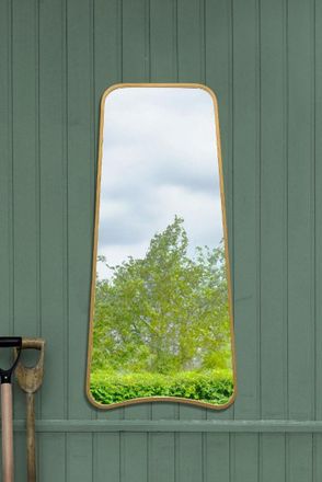 MirrorOutlet Gold Metal Trapezoid Shape Framed Garden Wall Mirror (122CM X 58CM) | Size: 1 Pack