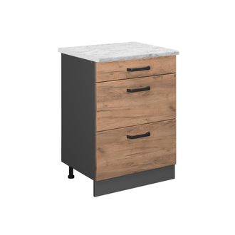 Vicco Mueble Bajo De Cocina R-line, Roble Dorado, 60 Cm Et M&aacute;rmol