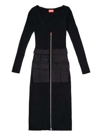 Diesel ribbed zip-front pocketed day dress - women - Cotton - L - Black