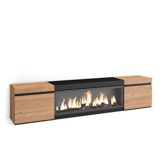 Skraut Home Skraut Home - Mueble Tv, Televisi&oacute;n, Muebles De Sal&oacute;n, Almacenaje, 210, Para Tv Hasta 80, Chimenea El&eacute;ctrica Xxl, Estilo Moderno, Roble Y Negro