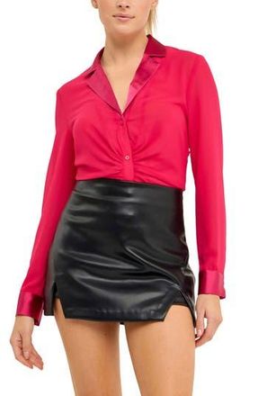 endless rose Ruched Front Chiffon Shirt in Ruby at Nordstrom Rack, Size X-Small