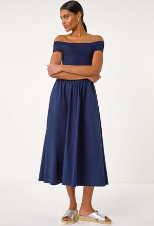 Roman Shirred Cotton Midi Dress