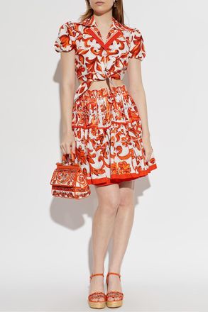 Dolce & Gabbana Skirt With Majolica Print, Womens, Orange