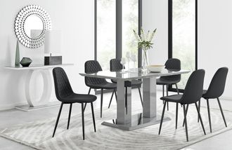 Furniturebox Imperia 6 Grey Dining Table & 6 Corona Black Leg Chairs