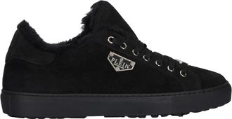 Philipp Plein Suede en Sheepskin Low Top Sneakers - Heren - Sneakers - Zwart - 46 EU - Su&egrave;de - Schoenen