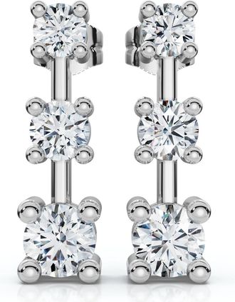 Pompeii3 1Ct Three Stone Drop Earrings 10k Gold Lab Grown 5/8 Tall Push Back
