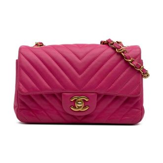Chanel Pre-owned Mini Rectangular Classic Chevron Lambskin Single Flap - Dames - Pre-owned - Roze - Maat: ONE Size Leer