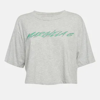 Maison Margiela Maison Martin Margiela Grey Printed Jersey Crop T-Shirt