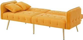 STILVORA Clic-clac 2 Plazas En Terciopelo Con Respaldo Ajustable, Patas De Metal Dorado Y Brazos Multi-posiciones, Amarillo