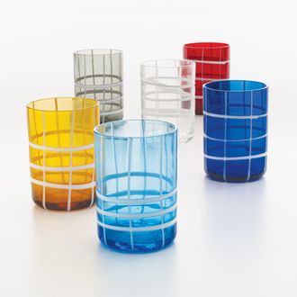 Zafferano Twiddle - Set 6 Bicchieri Colorati In Vetro Soffiato, 35 Cl - Tumbler Artigianali Con Decoro Bianco, Lavabili In Lavastoviglie - Zafferano