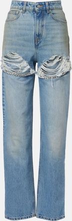 Area Distressed embellished wide-leg jeans