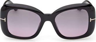 Tom Ford 52mm Gradient Square Sunglasses in Shiny Black /Smoke Purple at Nordstrom