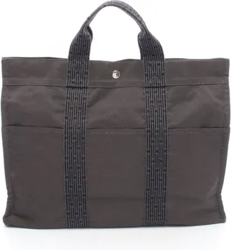 Herm&egrave;s Gray Canvas Handbag Tote Bag (Pre-Owned)