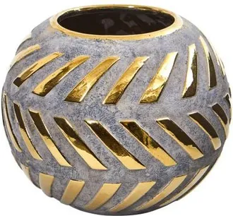 Nearly Natural 8-in Regal Round Stone Vase with Gold Accents in Gray at Nordstrom