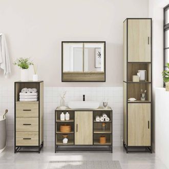 Berkfield Home Durable 3 Piece Bathroom Furniture Set Sonoma Oak Engineered Wood in Tan