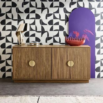 Sweeek 160cm Exotic 4-door Mango Wood Effect Sideboard in Brown