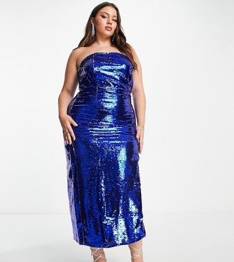 Collective The Label exclusive leg slit sequin midaxi dress in cobalt-Blue