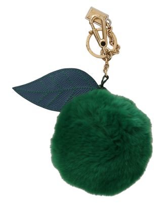 Dolce & Gabbana Green Leather Fur Gold Clasp Keyring Women Dames Keychain