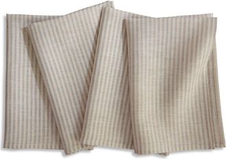 Solino Home Linen Dinner Napkins Set of 4, 20 x 20 Inch for Dining Table, Holiday and Everyday Table Decor - Narrow Stripe in Natural And White at