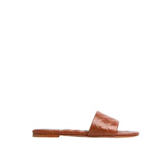 Bottega Veneta Sliders, female, Brown, Size: 7 US Brown Flat Sandals with Intreccio Pattern