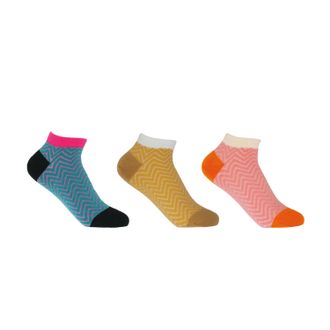 Peper Harow Zigzag Womens Trainer Socks Bundle -Teal, Yellow & Pink