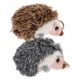 Supvox 2pcs Plush Hedgehog Keychain Set, Soft Stuffed Hedgehog Pendant Backpack Hanging Ornament, Silver Grey Dark Brown, Cute Animal Plush Accessory for Wom