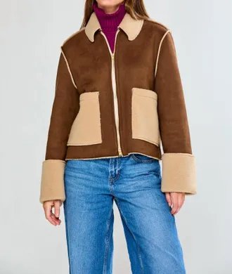 Sara Campbell Rhiannon Shearling Suede Jacket In Chocolate