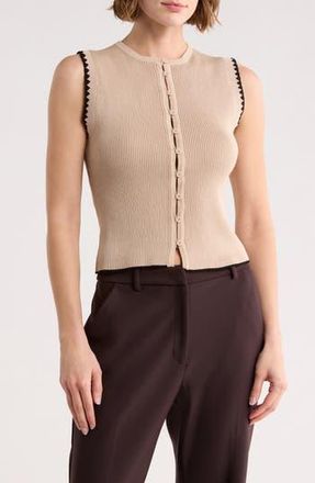 Blu Pepper Contrast Stitch Knit Button Front Top in Khaki at Nordstrom Rack, Size Medium