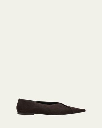 Brunello Cucinelli Suede Square-Toe Ballerina Flats