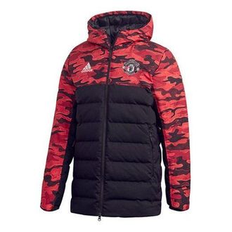 adidas Mufc Manchester United Camouflage Colorblock Sports hooded down Jacket Black Red FR3871