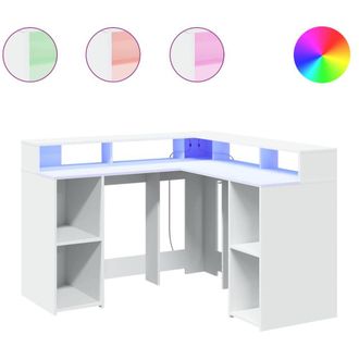 Berkfield Home Desk with LED Lights White 130x130x91 cm Engineered Wood | Size: 130 x 130 x 91 cm