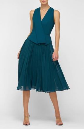 Kay Unger Orella Pleated Mixed Media Cocktail Dress in Ink at Nordstrom Rack, Size 14