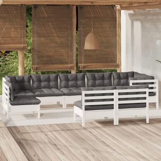 vidaXL Muebles De Jard&iacute;n 9 Pzas Y Cojines Blanco Madera Maciza De Pino Vidaxl