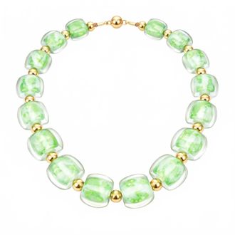 Gold & Honey Womens For Brunch Beaded Lucite Necklace In Green Marble
