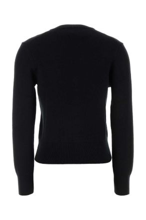 Ami Womens Black Wool Cardigan Noirrouge Exterior: Merino Maglieria Sweater