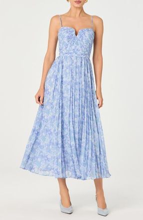 ASTR the Label Bayley Floral Pleated Midi Dress in Blue Floral at Nordstrom, Size X-Small