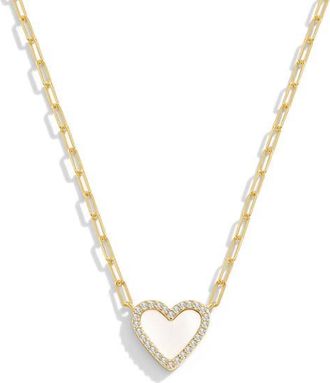 Mint & Lily Dainty Heart Paperclip Necklace in Mother Of Pearl at Nordstrom