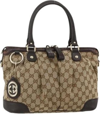 Gucci Pre-owned Handbags, female, Beige, Size: ONE SIZE Pre-owned Vintage GG Canvas Hand Bag